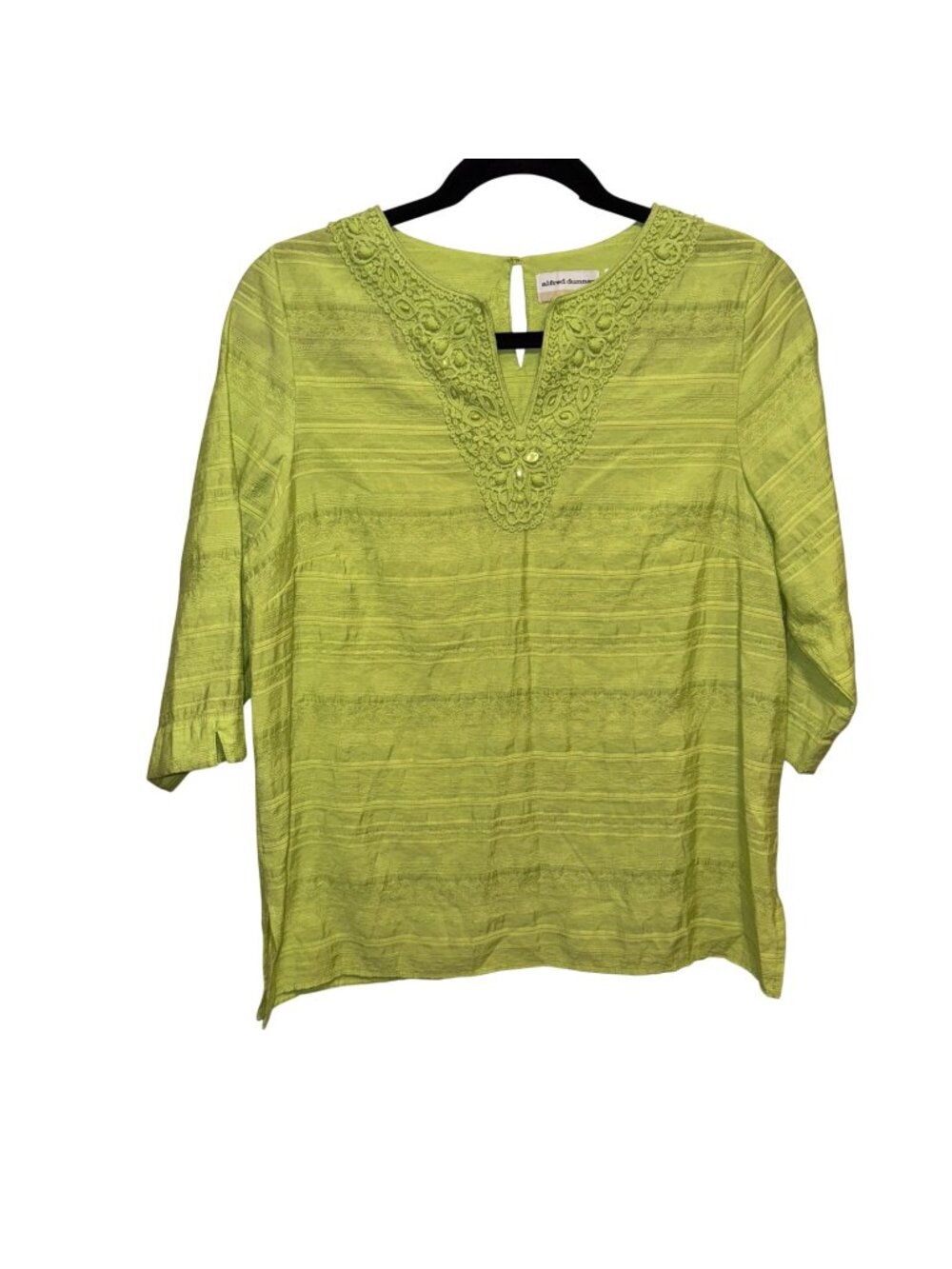 Alfred Dunner Womens Lime Green Embroidered V-Neck 3/4 Sleeve Top Size 16W